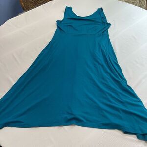 Eileen Fisher Jewel Bateau Neck Viscose Jersey Knee Length Asymmetric Dress Sz M